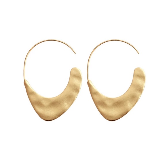 Hammered Gold Open Hoop Minimalist Earrings - Picture 3 of 3